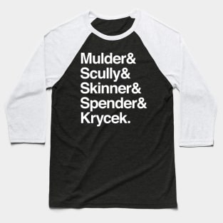 The X-Files in Helvetica - Mulder Scully Skinner Spender Krycek Baseball T-Shirt